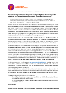 PM zum Aktionstag gegen Gewalt an Frauen: Partnerschaftsgewalt h&auml;ufig im digitalen Raum fortgef&uuml;hrt