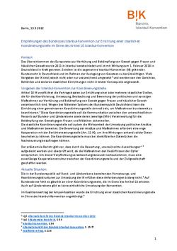 Titelseite Forderungspapier BIK nach einer staatlichen Koordinierungssstelle zur Umsetzung der Istanbul-Konvention
