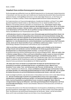 PM Bündnis Istanbul-Konvention zum deutschen Staatenbericht PM Bündnis Istanbul-Konvention: Istanbul-Konvention konsequent umsetzen