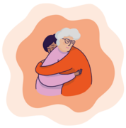 Zwei Frauen (eine j&uuml;ngere Woman of Colour, eine &auml;ltere wei&szlig;e Frau) halten sich l&auml;chelnd im Arm