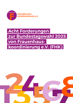 PDF-Dokument mit dem Titel "Acht Forderungen zur Bundestagswahl 2025 von Frauenhauskoordinierung e.V. (FHK)