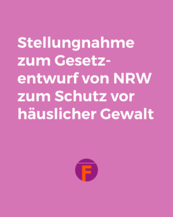 Auf einer hell-lila Fl&auml;che steht in wei&szlig;er Schrift: Stellungnahme zum Gesetz-entwurf von NRW zum Schutz vor h&auml;uslicher Gewalt