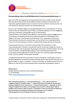 Pressemeldung: Neue Gesch&auml;ftsf&uuml;hrung bei Frauenhauskoordinierung e.V.